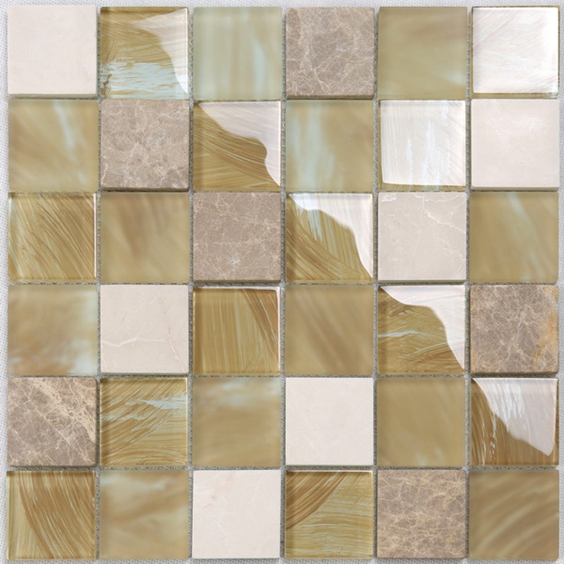 YMS20 Cocina Pared Decorativa Vidrio Mate Mármol Mosaico Piedra Mármol Mezclado Oro