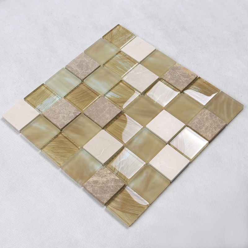 YMS20 Cocina Pared Decorativa Vidrio Mate Mármol Mosaico Piedra Mármol Mezclado Oro