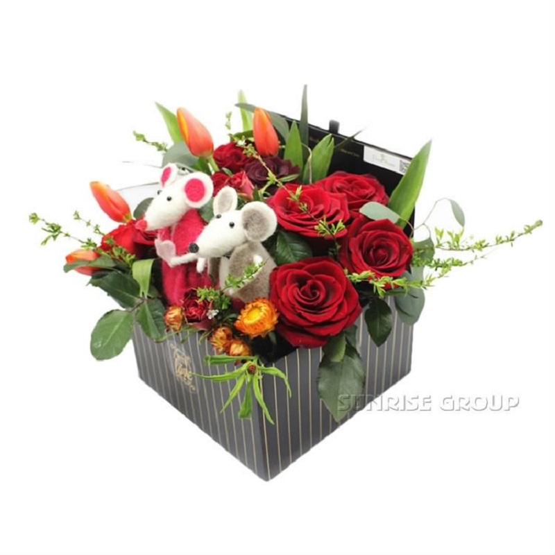 Caja de flores cuadrada de regalo de papel de textura de embalaje de impresión personalizada de lujo