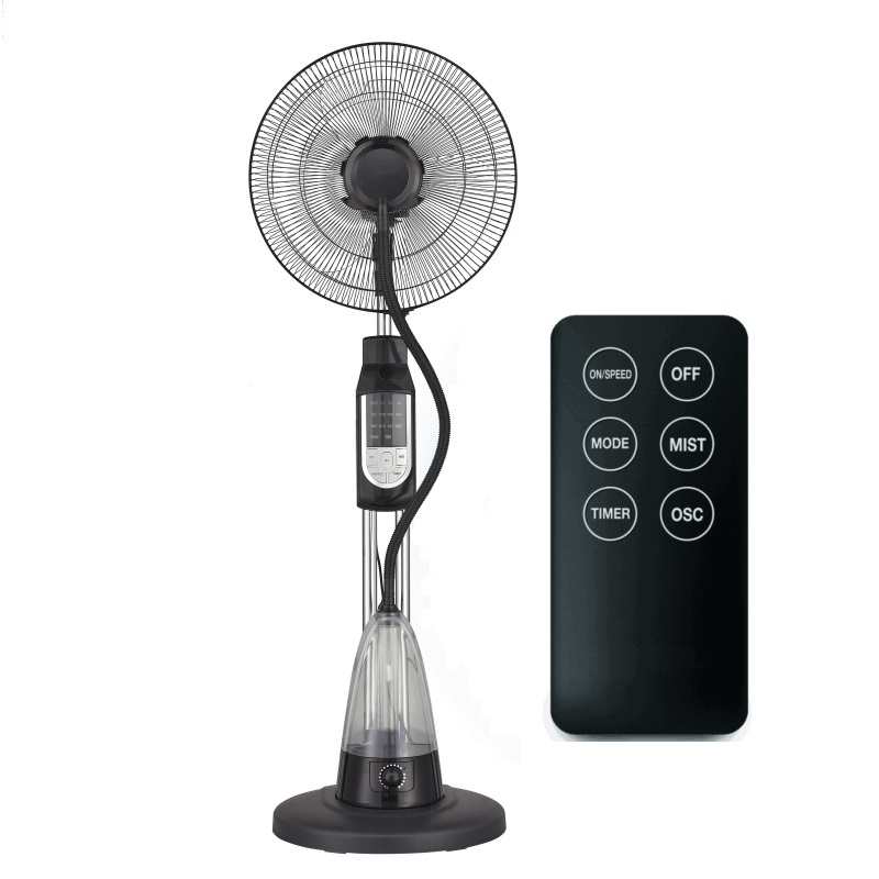 El último ventilador de pie frío de 16 pulgadas con función contrónica remota, 3 velocidades, ventilador de nebulización ajustable
