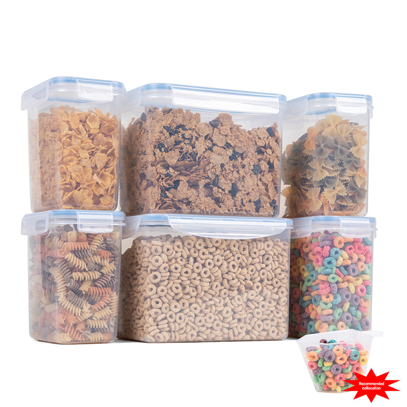 BPA Free 6 Pcs Set de cocina Contenedor de almacenamiento Contenedor de cereales seco Contenedor de alimentos hermético para el hogar