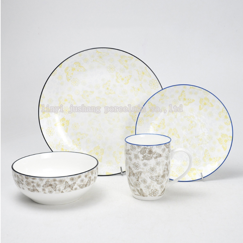 juego de mesa de porcelana coupé de 16 piezas con calcomanía estampada