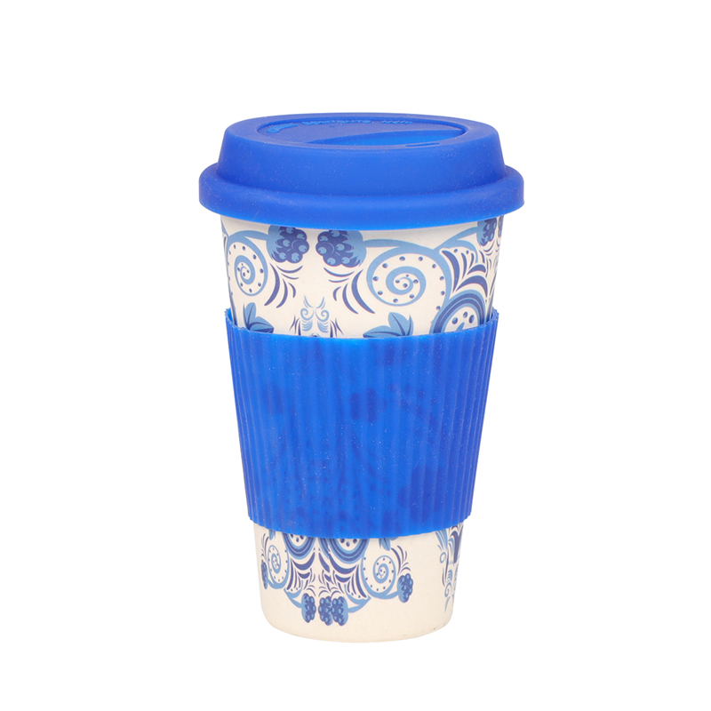 Taza de café de fibra de bambú de viaje ecológico biodegradable reutilizable con tapa de silicona