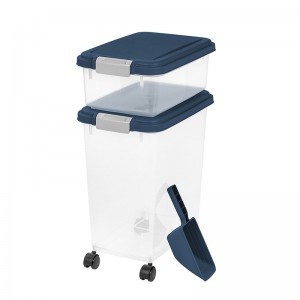 Recipiente para alimentos para mascotas con ruedas Almacenamiento gris Contenedor grande para alimentos Almacenamiento de alimentos secos para mascotas