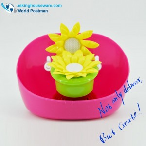 Akbrand - Juego de cepillo de limpieza para cocina y caja de almacenamiento con ventosas a los lados