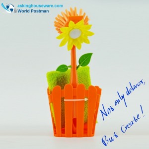 Akbrand - Juego de cepillo de limpieza para cocina y cucharón de almacenamiento con ventosas y esponja de fregar