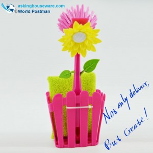 Akbrand - Juego de cepillo de limpieza para cocina y cucharón de almacenamiento con ventosas y esponja de fregar