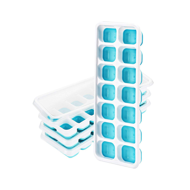 BPA libre de silicona de grado alimenticio, paquete de 4 bandejas de 14 cubitos de hielo con tapa