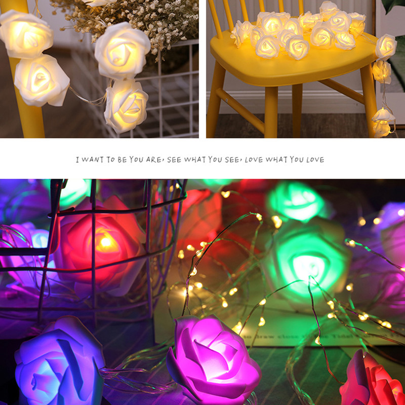 10 / 20LEDs Funciona con Batería LED Flor de Rosa Luces de la secuencia de Navidad Luz de Hadas de San Valentín Decoración de la Fiesta de Boda de Vacaciones