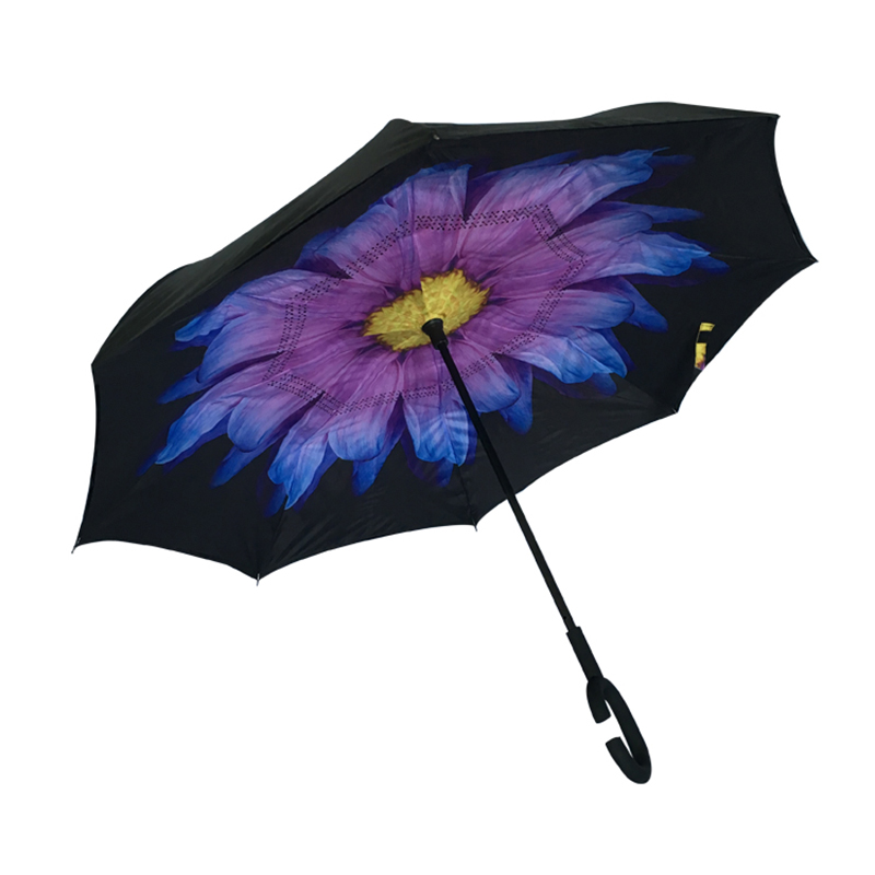 Para mayor publicidad y material promocional, paraguas recto de tela de doble capa con mango en forma de C