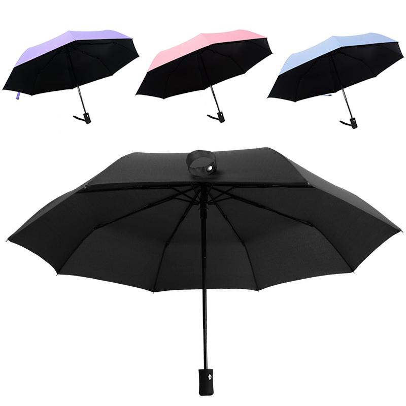 Paraguas de viaje recubierto negro Tamaño Cierre automático y cierre automático fuera del artículo 3 Paraguas plegable