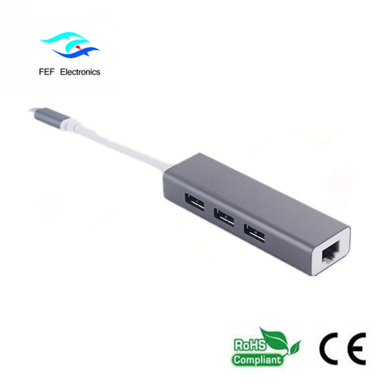 USB 3.1 Tipo c a RG45 hembra Gigabit Ethernet + 3 * USB2.0 hembra ABS carcasa Código: FEF-USBIC-016