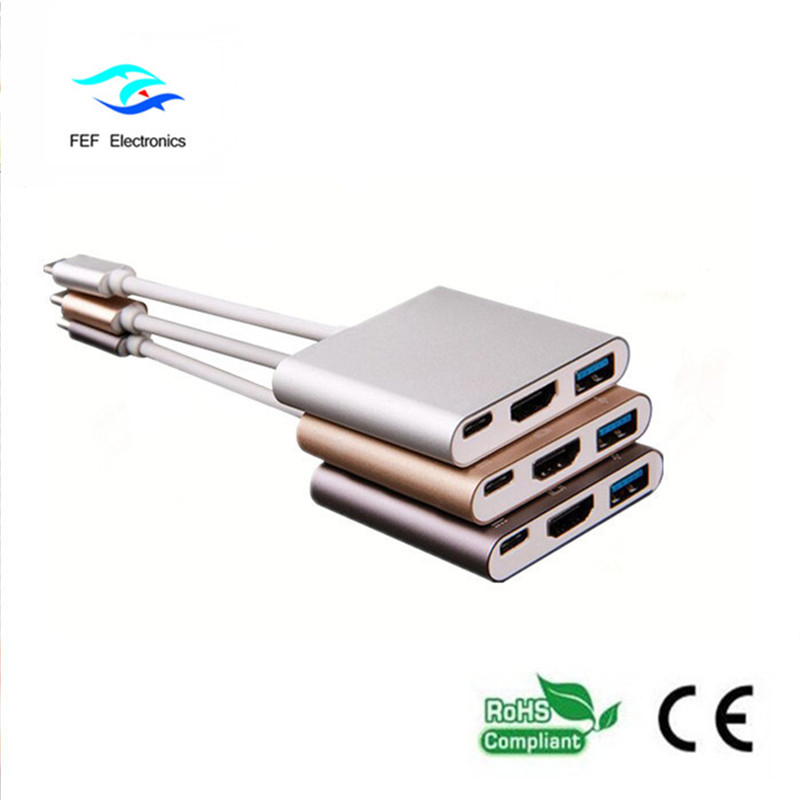 USB tipo c a usb3.0 hembra + HDMI hembra + convertidor PD caja metálica FEF-USBIC-005A