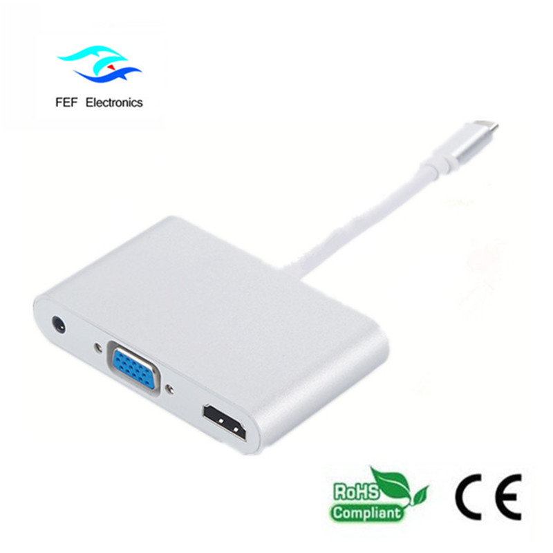 mini displayport / USB 3.1 tipo c a HDMI + VGA hembra + audio Código: FEF-DPIC-016