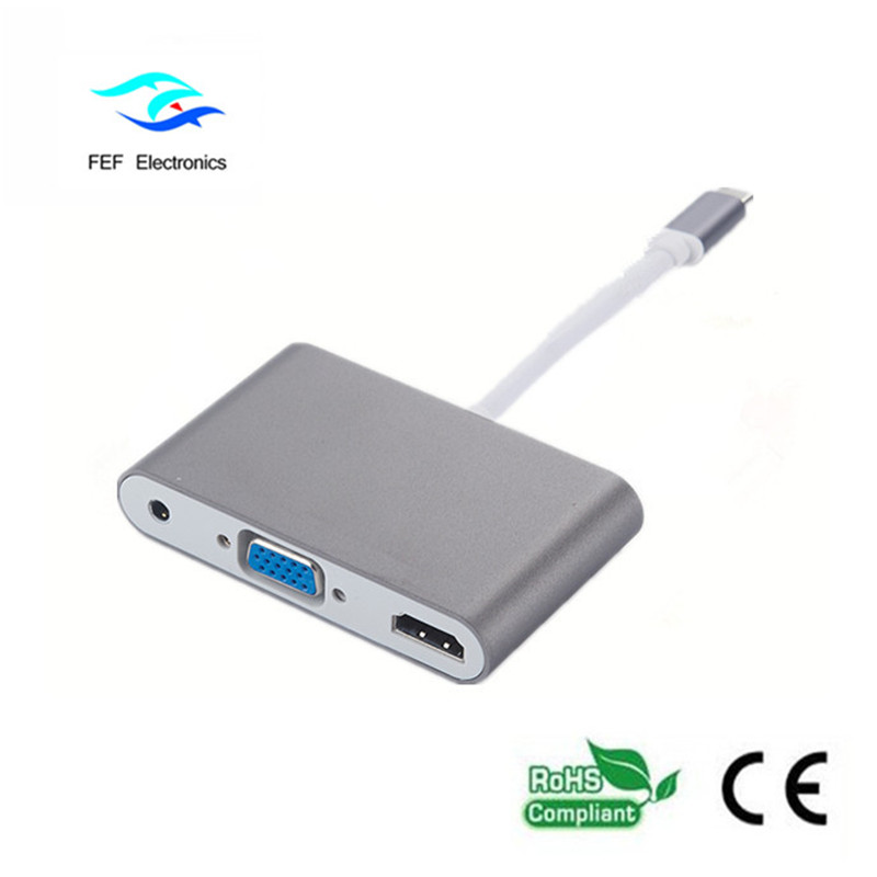 mini displayport / USB 3.1 tipo c a HDMI + VGA hembra + audio Código: FEF-DPIC-016