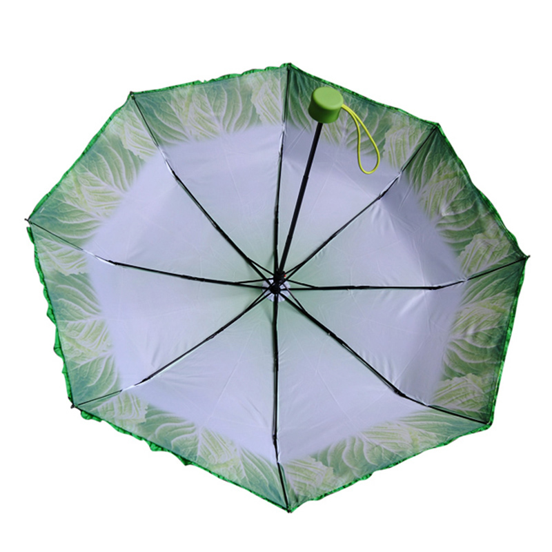 Paraguas de verduras de col con estampado digital Paraguas de lluvia único especial Paraguas abierto manual de 3 pliegues