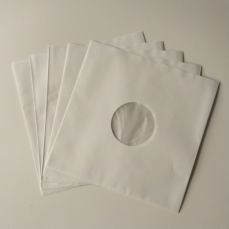Mangas interiores de registro de papel Kraft blanco 33RPM polinizadas con orificio para disco de vinilo 12