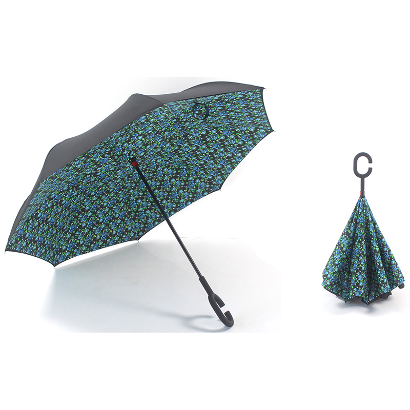 Paraguas reverso de lluvia de coche de fibra de vidrio con marco de imagen abierto personalizado invertido con el mejor logotipo de 2019