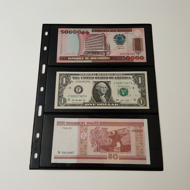 3 páginas de cartera de almacenamiento de divisas de Poly Poly Black para facturas de divisas