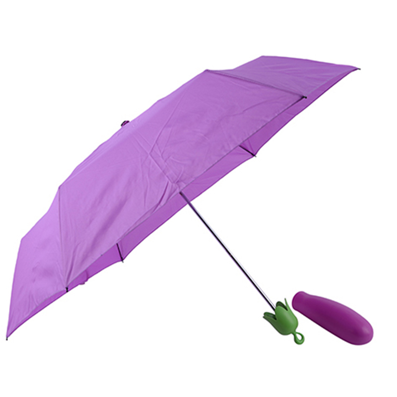 Paraguas barato chino Berenjena pequeña 3 plegable vegetal especial paraguas personalizado
