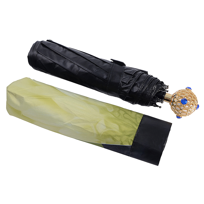 Paraguas con mango de bola de metal con revestimiento negro de 3 pliegues con logo impreso