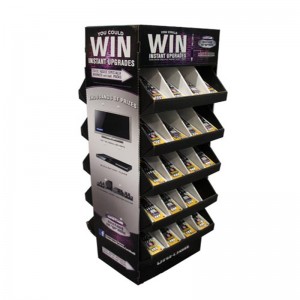 Papelería de montaje fácil Estante de soporte de exhibición de piso de cartón de punto de venta con bandejas