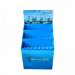 Papelería de montaje fácil Estante de soporte de exhibición de piso de cartón de punto de venta con bandejas