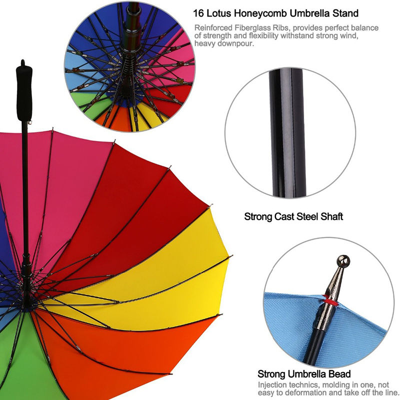 16 costillas arcoiris regalos de empresa paraguas de metal costillas paraguas recto con función de apertura automática