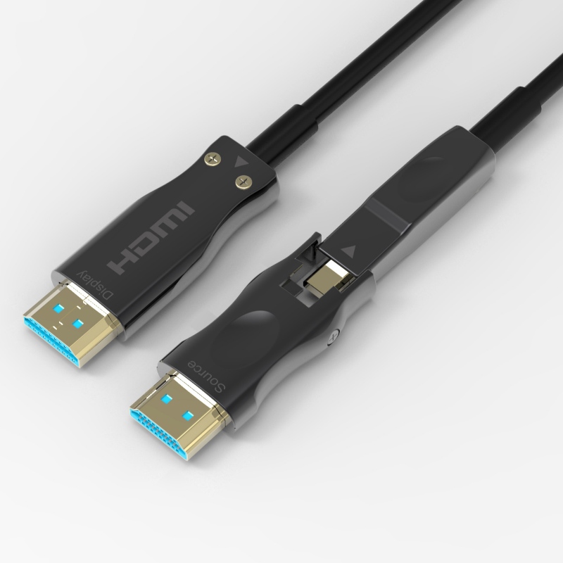 Cable de fibra óptica desmontable HDMI compatible con 4K 60Hz 18Gbps de alta velocidad, con conectores Micro HDMI y HDMI estándar duales