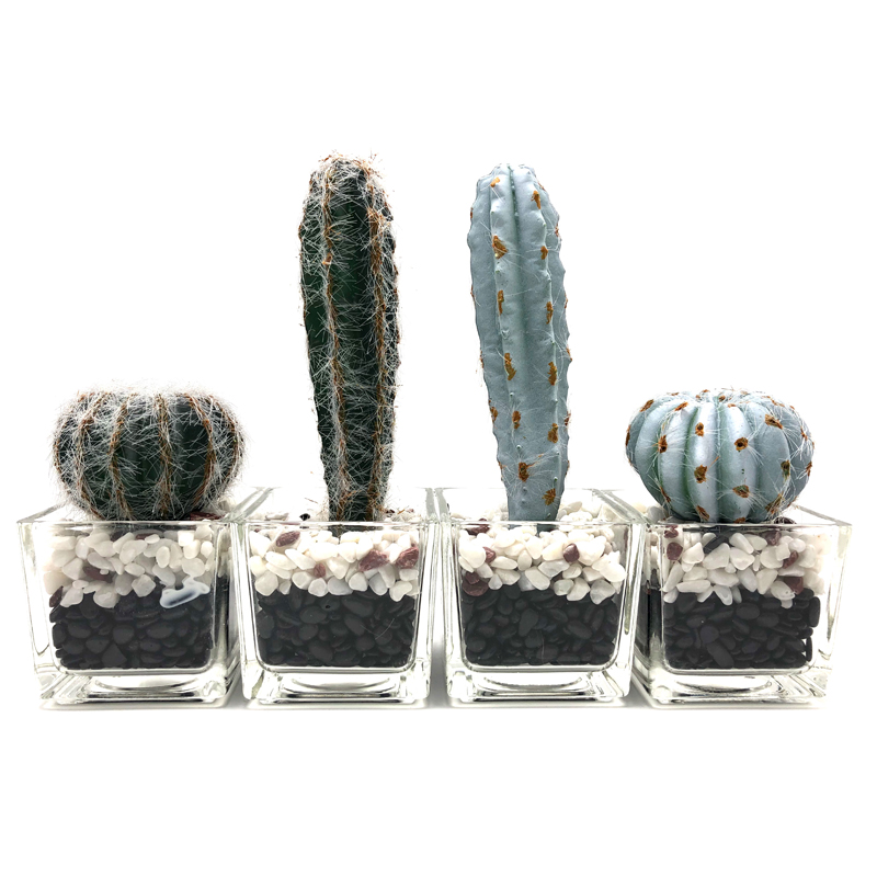 Cactus artificial en maceta de vidrio decorativa imitación decoración suculenta para el hogar o la oficina
