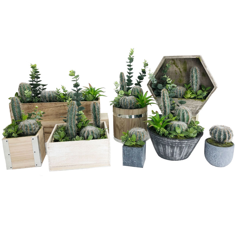 Conjunto de cactus artificial para el hogar o la oficina en maceta decorativa Decoración suculenta