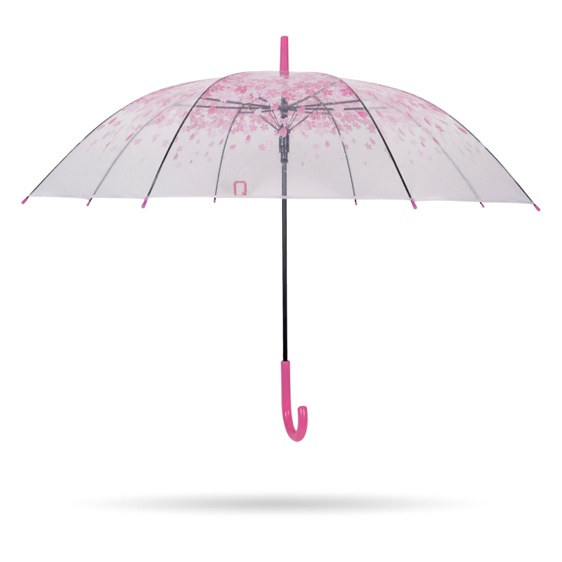 rosa sakura 23 '' 8k auto abierto plástico J mango transparente poe poe paraguas recto