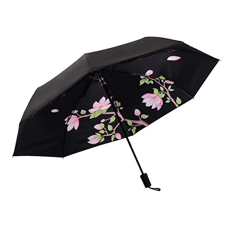 Protección UV flor paraguas impresión personalizada 3 veces manual abierto