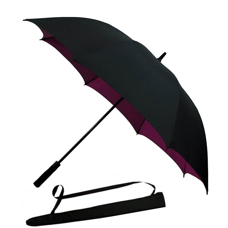 Sombrilla de golf de doble capa a prueba de viento promocional con manga de hombro personalizada con logotipo
