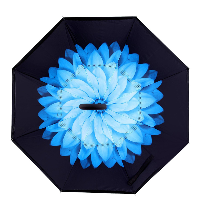 Marco de fibra de vidrio a prueba de viento Imprimir flor paraguas de lluvia popular personalizado reverso