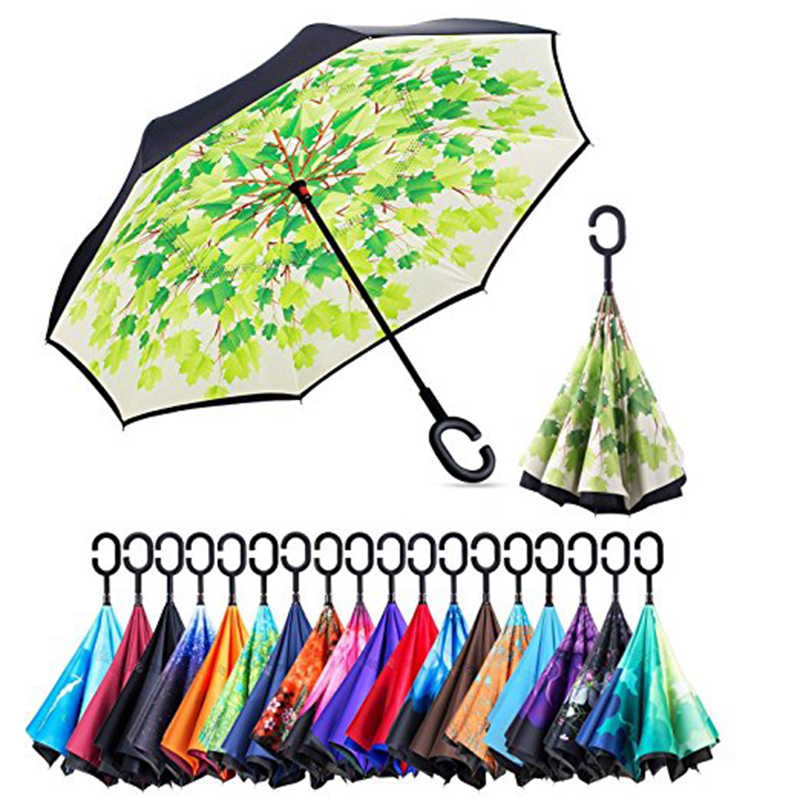 Regalos personalizados manual de artículo abierto a prueba de viento invertido invertido flor lluvia paraguas
