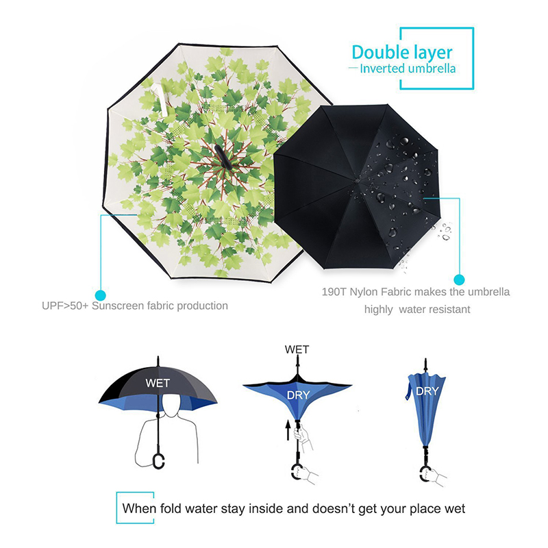 Regalos personalizados manual de artículo abierto a prueba de viento invertido invertido flor lluvia paraguas