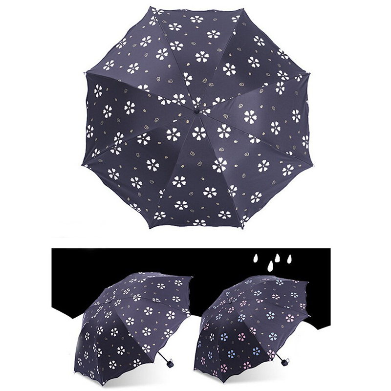 Artículo de regalos de lujo 2019 Lluvia húmeda estampado mágico cambio de color paraguas de 3 pliegues