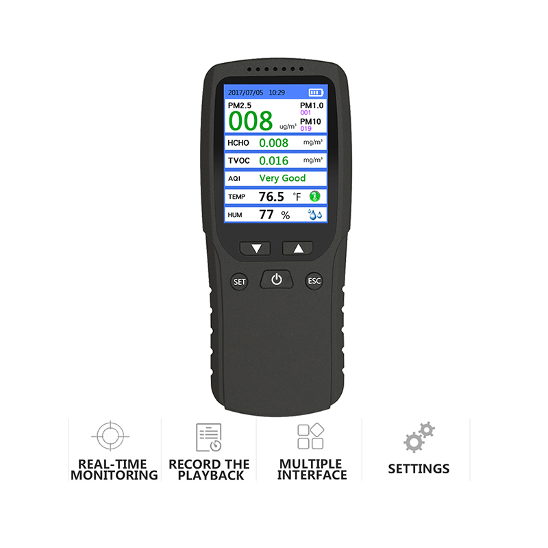 Dienmern nuevo Detector PM2.5 caliente Medidor de calidad del aire Medidor de monitor Recargable DM-106A Deceptor de aire negro