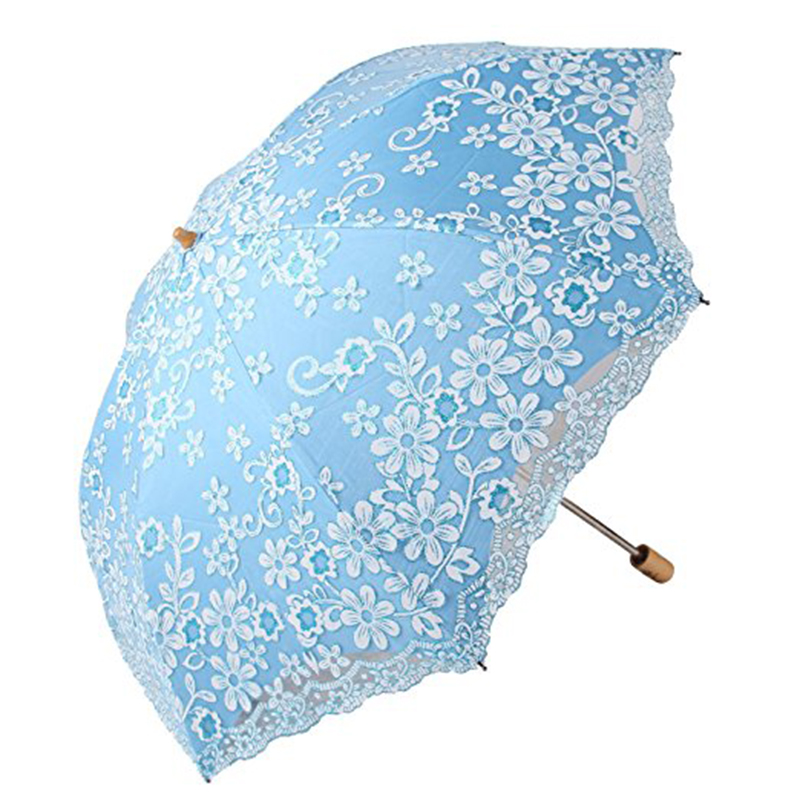 Fabrica parasoles Borde de encaje con tela 190T Artículo de comercialización de paraguas abierto manual de 3 pliegues
