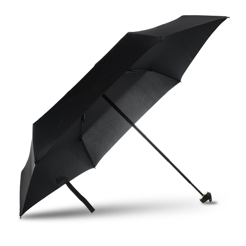 Negro pongee tela marco de metal mango de plástico manual abierto 5 pliegues mini bolsillo paraguas