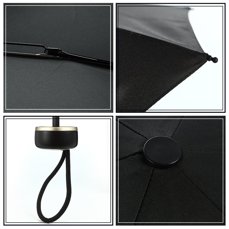 Negro pongee tela marco de metal mango de plástico manual abierto 5 pliegues mini bolsillo paraguas