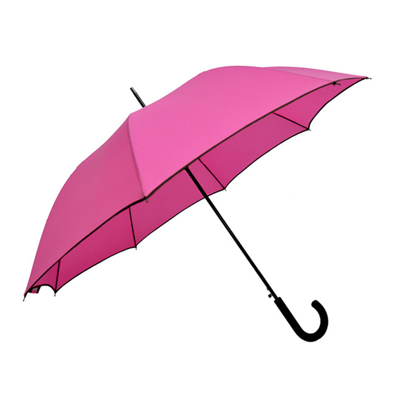 Proveedor chino marco de metal de tela pongee automático abierto rosa paraguas recto