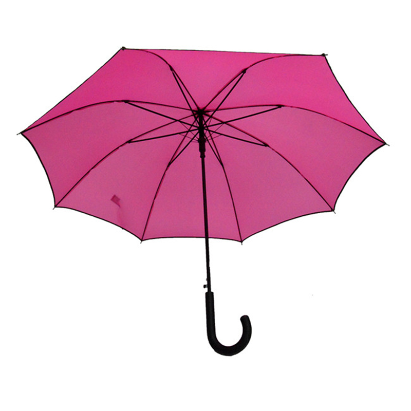 Proveedor chino marco de metal de tela pongee automático abierto rosa paraguas recto