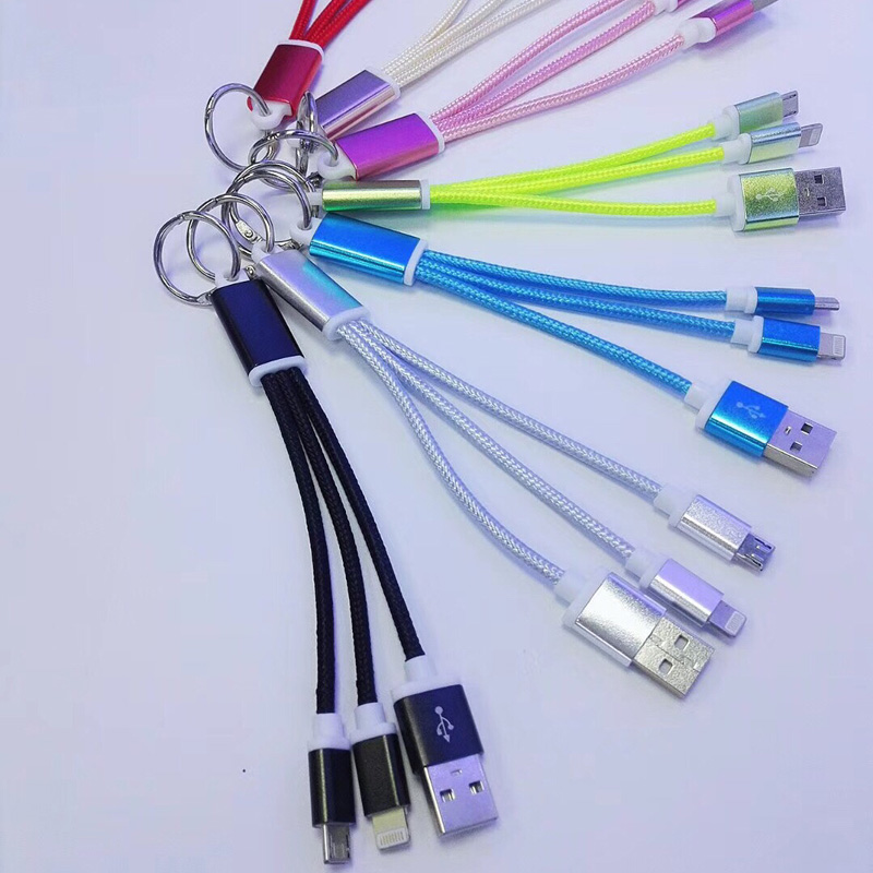 con anillo Cable trenzado 2 EN 1 Carga Carcasa redonda de aluminio USB 2.0 Micro a cable de datos micro USB Lightning