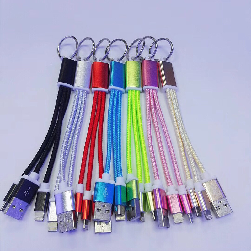 con anillo Cable trenzado 2 EN 1 Carga Carcasa redonda de aluminio USB 2.0 Micro a cable de datos micro USB Lightning