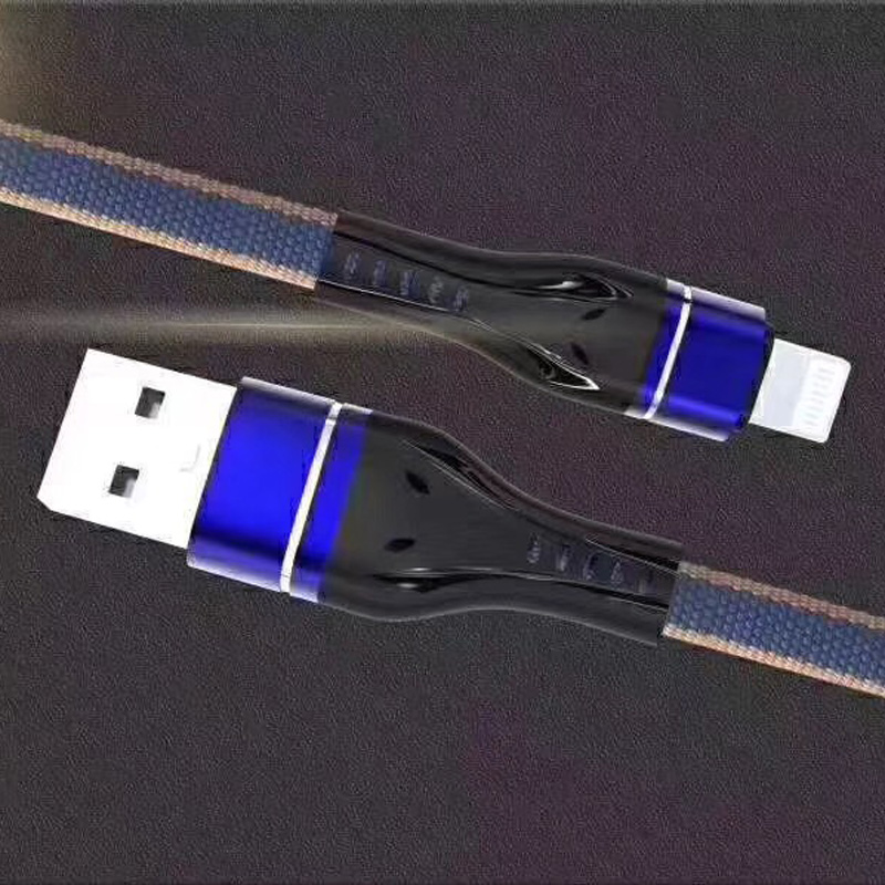 Carcasa de aluminio plana trenzada de carga rápida Flexión flexible Cable de datos USB sin enredos para micro USB, Tipo C, iPhone carga y sincronización de rayos