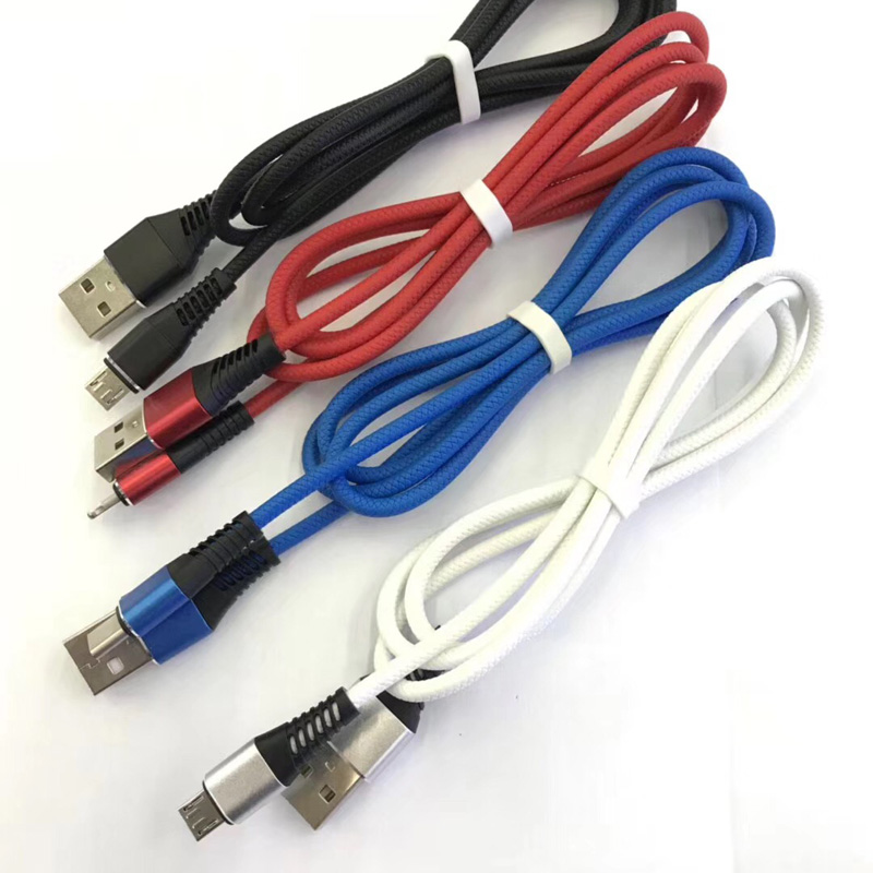 Carcasa de aluminio redonda de carga rápida TPE Cable de datos USB de flexión flexible para micro USB, tipo C, carga y sincronización de rayos de iPhone