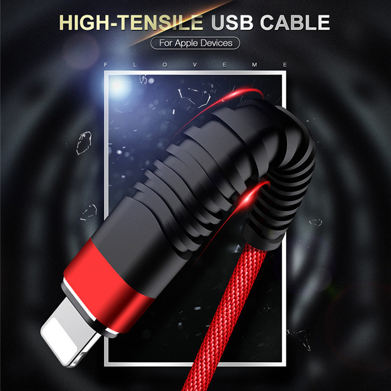 Carcasa de aluminio redonda de carga rápida trenzada Flexión flexible Cable de datos USB sin enredos para micro USB, tipo C, carga y sincronización de rayos de iPhone