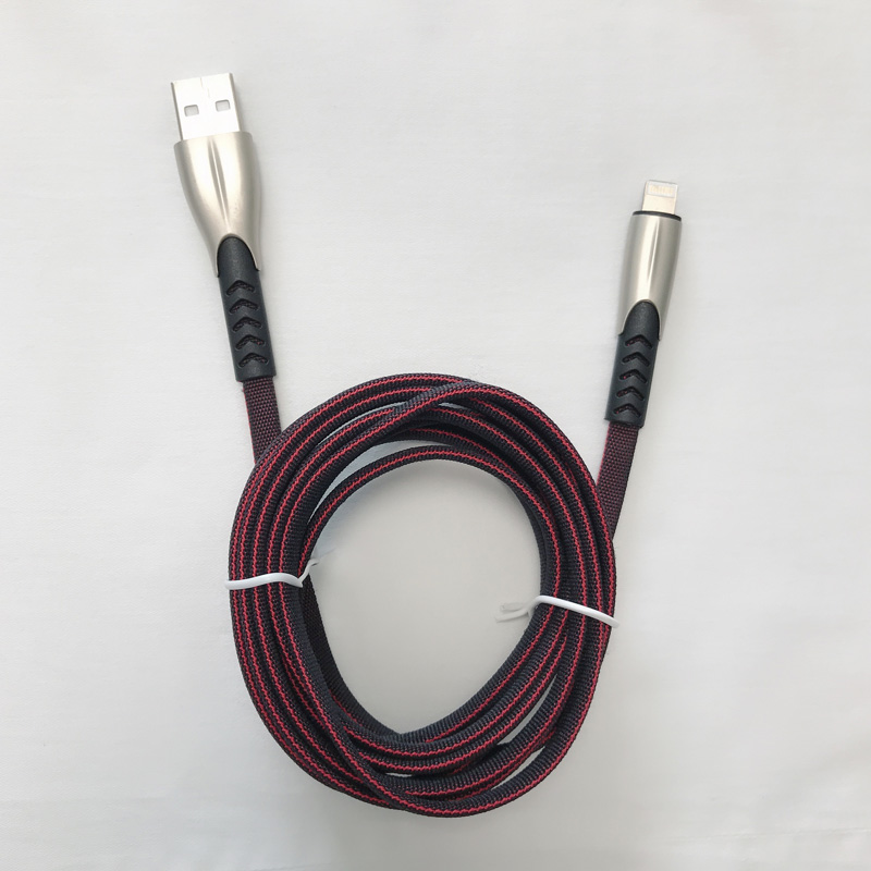 2 metros 1.8A trenzado de carga rápida Carcasa plana de aleación de zinc Cable de datos USB flexible de flexión sin enredos para micro USB, tipo C, carga y sincronización de rayos de iPhone